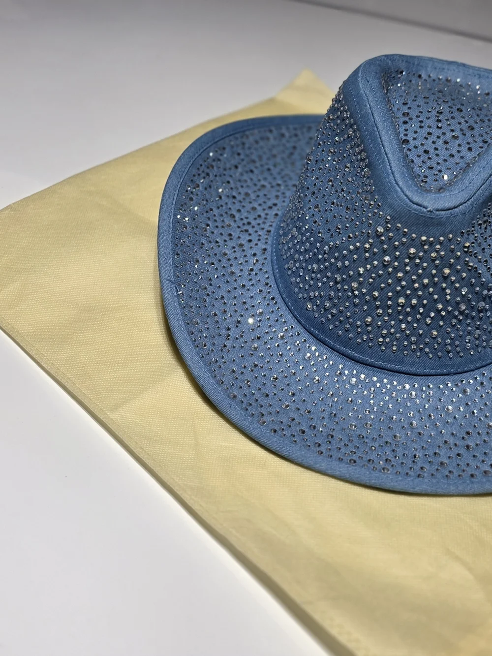 Blue Crystal-Embellished Women's Fedora Denim Hat
